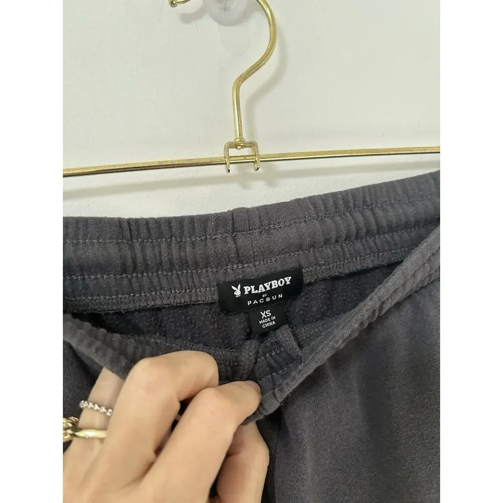 Playboy By Pacsun Black Script Fleece‎ Lined Jogger Sweatpants Womens XS
